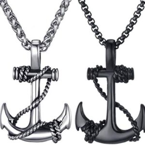 MOO&LEE Mens Stainless Steel Nautical Anchor Necklace Vintage Navy Mooring Rope Anchor Pendant with 24 Inches Link Chain