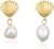 Forrylin Seashell Pearl Drop Earrings for Women, Baroque Pearl Seashell Dangle Earrings, Cute Shell Earrings Studs, Shell Drop Earrings, Shell Jewelry Gifts Funny Earrings