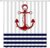 Red Anchor Shower Curtain Navy Blue and White Stripe Nautical Theme Marine Ocean Sea Life Art Painting Navigation Creative Fabric Decor Bathroom Curtain Set with Hooks