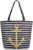 ZzWwR Chic Nautical Golden Anchor Stripe Extra Large Canvas Market Beach Travel Reusable Grocery Shopping Tote Bag Portable Storage HandBags(Black White)