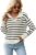 Women Striped Sweater Polo V Neck Long Sleeve Loose Sweater Knit Pullover Jumper Tops