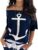 Women’s Anchor Printed Off Shoulder Loose Tops Short Sleeve Casual Oversized Nautical Shirts Blouse