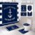 4Pcs Navy Blue Anchor Shower Curtain Set with Non-Slip Rugs and Toilet Lid Cover Navy Strip Nautical Theme Fabric Shower Curtain Bathroom Decor with Hooks Waterproof Washable 72″ x 72”