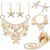 Hillban 6 Pieces Women Mermaid Jewelry Starfish Necklace Bracelets Seashell Purse Summer Beach Earrings Hair Clip Costume Accessories