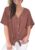 MIHOLL Womens Loose Blouse Short Sleeve V Neck Button Down T Shirts Tie Front Knot Casual Tops