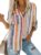 Astylish Womens V Neck Striped Roll up Sleeve Button Down Blouses Top